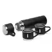 Garrafa Térmica em Aço Inox 500ml com 3 Canecas Isolamento Térmico Bebida Quente ou Morna Cor Preta