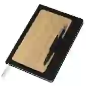 Caderno Com Capa Dura em Bambu com Suporte de Caneta Preto