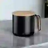 Caneca em Inox com Tampa de Bambu Parede Dupla 380ml Preta