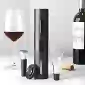 Kit Abridor Elétrico de Vinho  a pilhas com Acessórios Preto