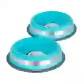 Kit 2 Comedouros Inox Prestige Azul 210ml - Resistente e Antiderrapante