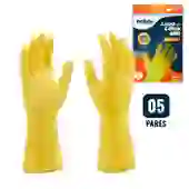 Kit 5 Pares de Luvas Nobre Látex G p/ Agentes Químicos Resistente e Segura Amarelo