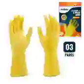 Kit 3 Pares de Luvas Nobre Látex M p/ Agentes Químicos Resistente e Segura Amarelo