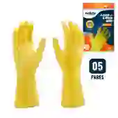 Kit 5 Pares de Luvas Nobre Látex P p/ Agentes Químicos Resistente e Segura Amarelo