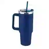 Garrafa Canecão em Inox Parede Dupla 1300ml com Alça e Canudo Azul