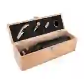 Kit Vinho com Caixa de Bambu: Saca-rolha, Corta-gotas, Bico e Tampa