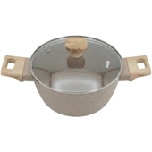 Panela Caçarola Indução Antiaderente Marble 20cm Cabo de Madeira