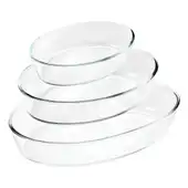 Jogo de Travessas Ovais em Vidro para Servir 3 Peças (1,5L+2L+3L)