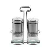 Conjunto Saleiro e Pimenteiro com Suporte Galheteiro para Servir