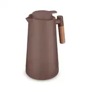 Garrafa Térmica Bule 1 Litro Parede Dupla com Ampola de Vidro e Alça de Madeira Marrom