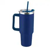 Garrafa Canecão em Inox Parede Dupla 1300ml com Alça e Canudo Azul