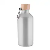 Garrafa Alumínio Reciclado 550ml Tampa Bambu Mosquetão Prata