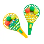 Kit Raquete Lança Bola Brinquedo Infantil 2 Peças 3+
