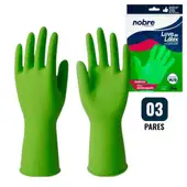 Kit 3 Pares de Luvas Nobre Látex M p/ Agentes Químicos Resistente e Segura Verde