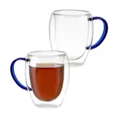Kit 2 Xícaras em Vidro Borossilicato Parede Dupla 350ml Azul