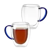 Kit 2 Xícaras em Vidro Borossilicato Parede Dupla 350ml Azul