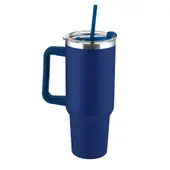 Garrafa Canecão em Inox Parede Dupla 1300ml com Alça e Canudo Azul