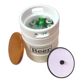 Banco Cooler de Cervejas Barril Decorativo Tampo de Madeira 9L Branco