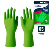 Kit 5 Pares de Luvas Nobre Látex M p/ Agentes Químicos Resistente e Segura Verde