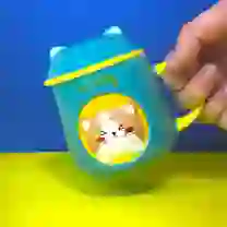 Caneca Porcelana 3D com Tampa e Colher Gatinho Verde