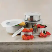 Jogo de Tigelas Bowls de Aço Inox com Tampa 5 Unidades