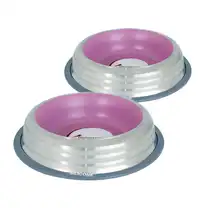 Kit 2 Comedouros Inox Premium Rosa 450ml - Antiderrapante, Durável e Fácil de Limpar