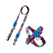 Peitoral em X e Guia para Cães Raios e Listras Azul - P