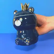 Caneca Porcelana 3D com Tampa e Colher Ursinho Azul