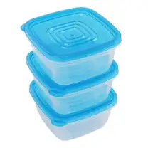 Conjunto com 3 Potes Plásticos Quadrados com Tampa - Cores Sortidas