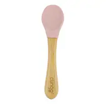 Colher de Bambu e Silicone Rosa para Bebês – Antimicrobiana