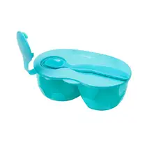 Kit Tigela com Colher e Divisória Clingo Azul com Compartimento para Talher