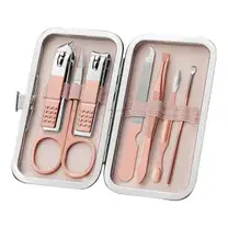 Conjunto de Manicure de Aço Inoxidável Rosa de 7 Peças