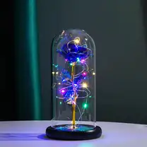 Luminária de Rosa com Cupula de Vidro Luzes De Led Roxa