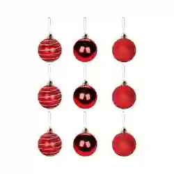 Kit 9 Bolinhas para Árvore de Natal Texturizadas Enfeite Vermelhas