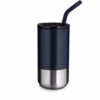 Copo Com Tampa e Canudo Inox 550ml Azul