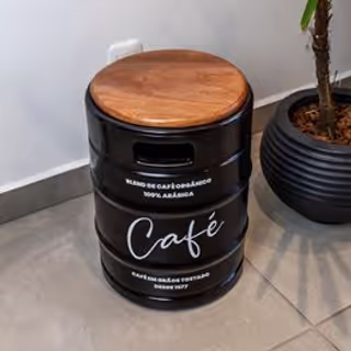 Banco Barril de Café Tampo Madeira Decoração Criativa Externa