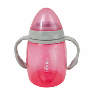 Copo de Transição Clingo com Alça, Bico de Silicone, Anti-Vazamento - Rosa