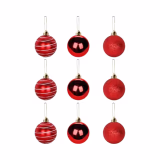 Kit 9 Bolinhas para Árvore de Natal Texturizadas Enfeite Vermelhas