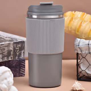 Copo Café Portátil Silicone Isolamento Aço Inox Cinza 450ml (Venda Exclusiva)