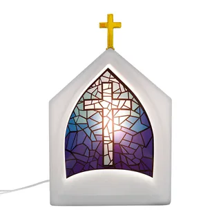 Oratório Capela Iluminada Vitral Azul Decoração Altar Bivolt
