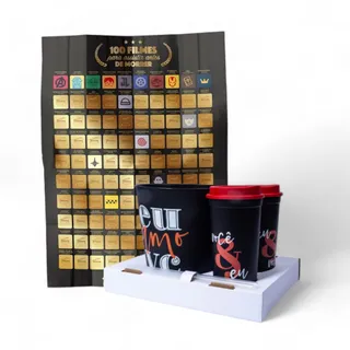 Kit Pipoca Preto + Pôster Raspadinha 100 Filmes para Assistir Antes de Morrer