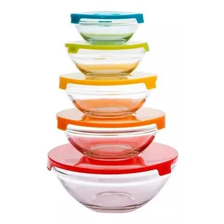 Jogo com 5 Potes Redondos de Vidro com Tampa Easy Life
