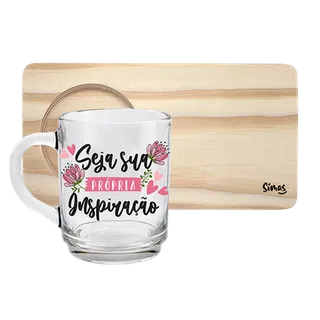 Caneca de Vidro com Suporte de Madeira - Seja Sua Inspiração