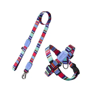 Peitoral em X e Guia para Cães Raios e Listras Violeta - P