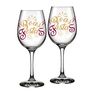 Kit Com 2 Taças de Vinho - Boas Festas