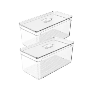 Kit 2 Organizadores De Geladeira com Tampa Acrílicos 5L Clear Fresh