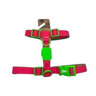 Peitoral Pet Ajustável para Todos Portes Acqua Wave Rosa com Borracha Verde