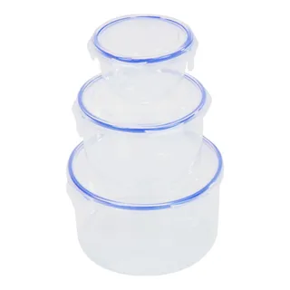 Conjunto de 3 Potes Plásticos Redondos com Tampa e Trava