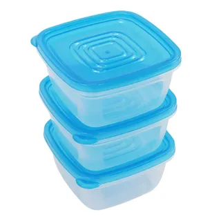 Conjunto com 3 Potes Plásticos Quadrados com Tampa - Cores Sortidas