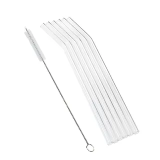 Conjunto 6 Canudos Reutilizáveis Vidro em Borossilicato com Escova de Limpeza